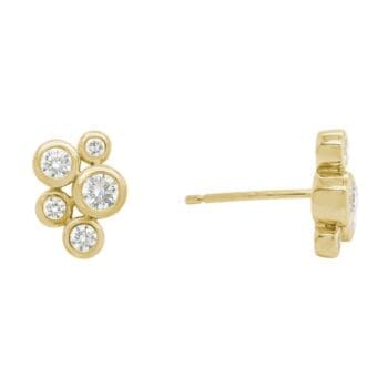 14K yellow gold round bezel diamond cluster stud earrings