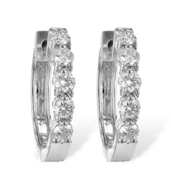 14K white gold hinged huggie earrings with 0.50ct total weight round diamonds in shared prong setting