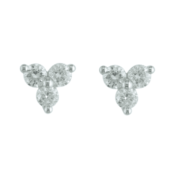 Round Diamond Trio Stud Earrings in 14K White Gold