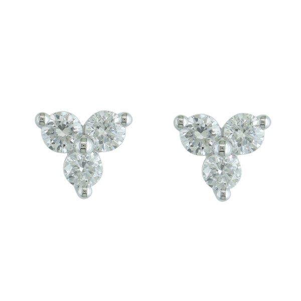 Round Diamond Trio Stud Earrings in 14K White Gold