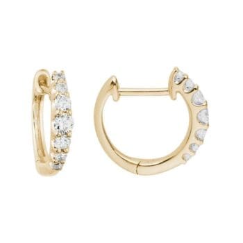 14K yellow gold huggie earrings with 0.38 carats total weight round diamonds in shared prong setting