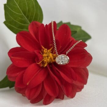 Oval diamond pendant necklace in 14K yellow gold with prong setting