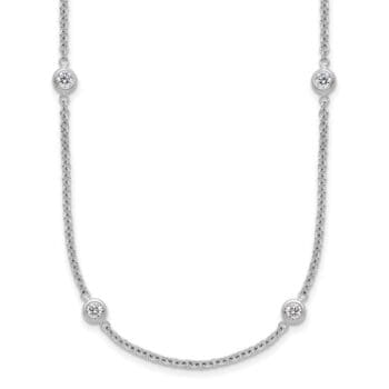 Cable necklace in 18K white gold featuring round bezel-set diamonds