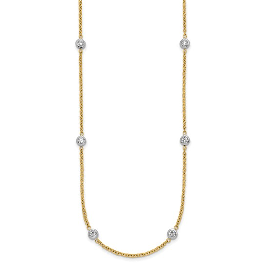 18K two-tone cable necklace with bezel set round diamonds