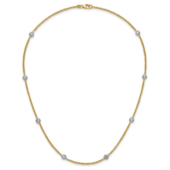 18K two-tone cable necklace with bezel set round diamonds
