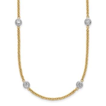 18K two-tone cable necklace with bezel set round diamonds