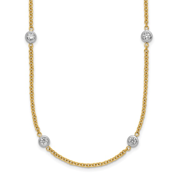 18K two-tone cable necklace with bezel set round diamonds