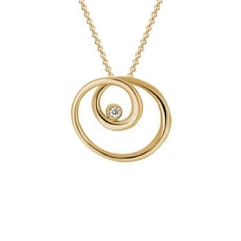 Round diamond cable pendant in 14K yellow gold with bezel-set diamond