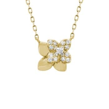 Double flower pendant diamond necklace in 14K yellow gold with adjustable chain