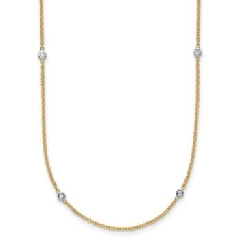 Cable diamond necklace with bezel set round diamonds in 18K two tone gold