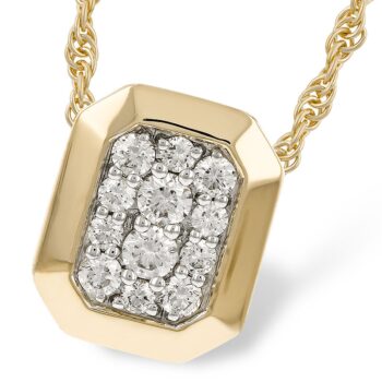 Round Diamond Pavé Pendant Necklace in 14K Two Tone Gold