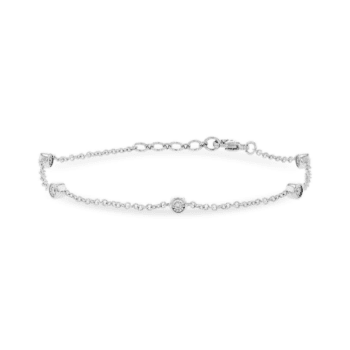Round diamond station bracelet in 14K white gold with bead-set diamonds