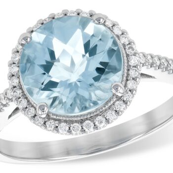 Aquamarine Ring with Round Diamond Halo in 14K White Gold