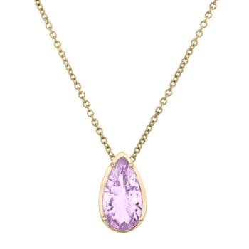 Light purple amethyst necklace in 14K yellow gold with pear-shaped gemstone accents