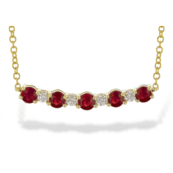 Ruby and Diamond Smile Necklace with 14K Yellow Gold Cable Chain