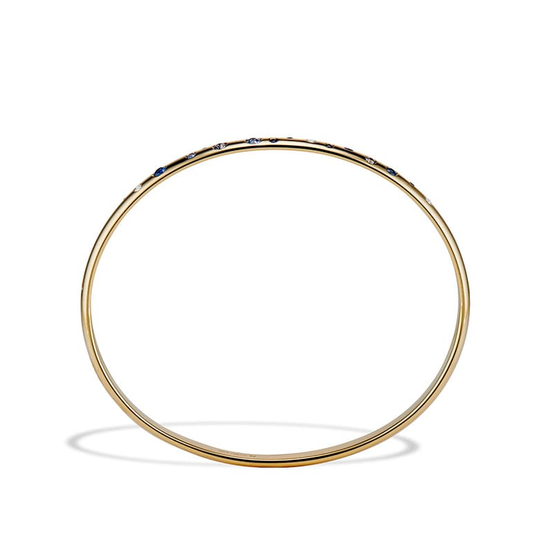 14k yellow gold oval galaxy bangle set with blue sapphires and round brilliant diamonds
