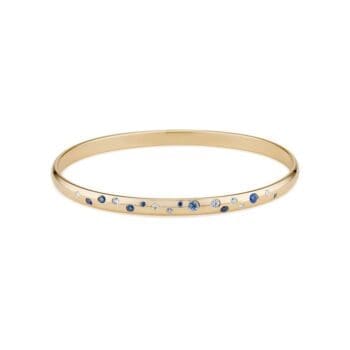 14k yellow gold oval galaxy bangle set with blue sapphires and round brilliant diamonds