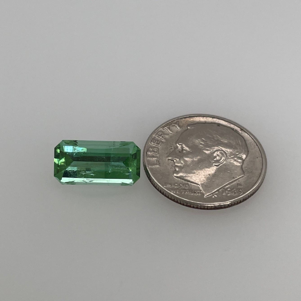 3.28 carat vibrant green Maine tourmaline with opposed bar cut