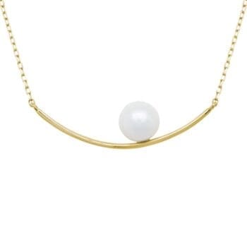 Fresh water pearl necklace with 8mm pearls on 14K yellow gold rectangular cable chain