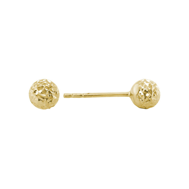 Pair of 14K yellow gold hammered hollow disco ball stud earrings