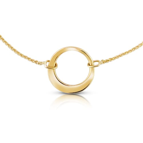 14K yellow gold necklace with hand-forged wheat ring pendant on a 17-inch chain