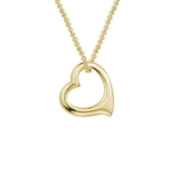 Open Floating Heart Necklace with 14mm yellow gold open heart pendant on adjustable cable chain