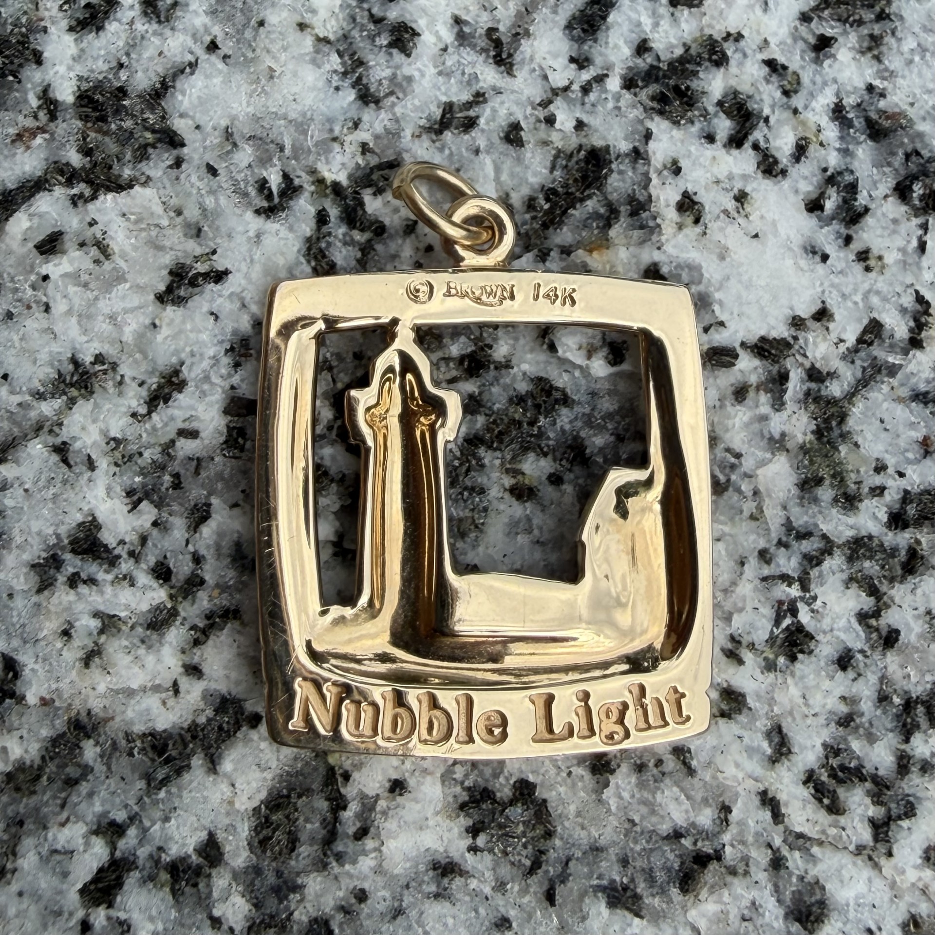 14K yellow gold Nubble Lighthouse charm pendant