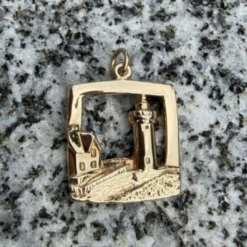 14K yellow gold Nubble Lighthouse charm pendant