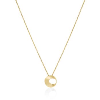 Mobius Pendant featuring a twisted loop design in warm 14K yellow gold