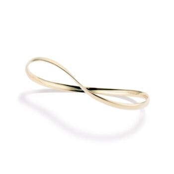 Mobius Twist Bangle Bracelet crafted in 14K yellow gold with a prominent large centerpiece