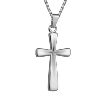 Sterling silver indented cross pendant on an 18 inch diamond cut rectangle chain