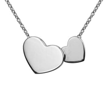 Sterling silver double heart pendant necklace with classic cable chain