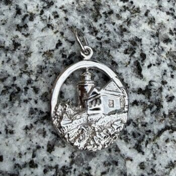 Detailed view of the Sterling Silver Bass Harbor Lighthouse Charm