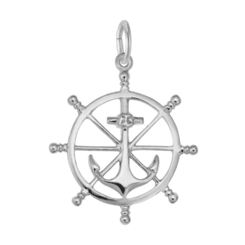 Sterling silver pendant featuring an anchor and ship's wheel design, measuring 23.64 mm