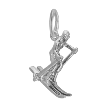 Sterling silver charm shaped like a skier