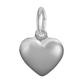 Small puffed heart charm crafted in sterling silver with smooth, rounded contours