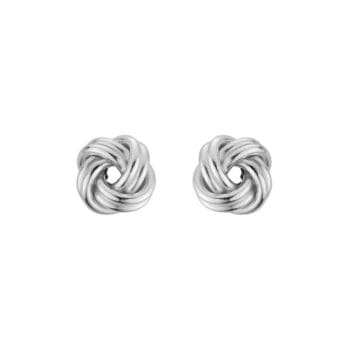 Close-up of sterling silver Love Knot stud earrings