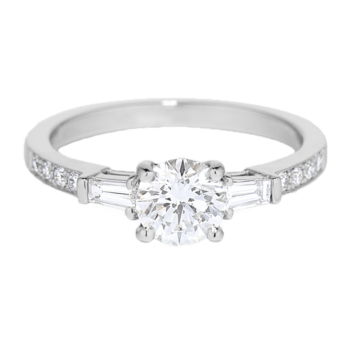 Platinum Engagement Ring with Round and Baguette Diamonds