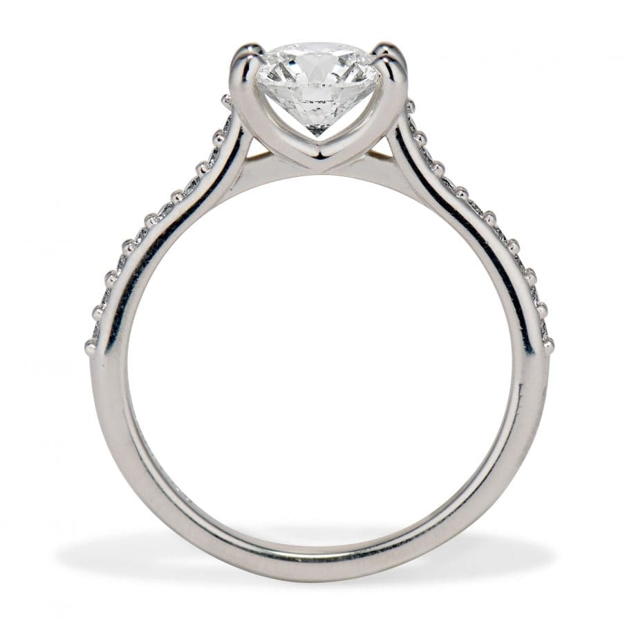 Viisi Round Diamond Engagement Ring in Platinum with 1 carat center diamond and 16 side diamonds