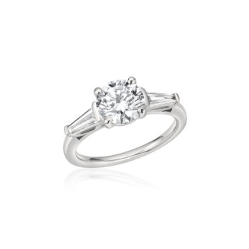 Round Brilliant Diamond Engagement Ring with Tapered Baguette Accents in Platinum
