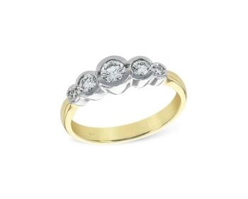 Round diamond 5-stone ring in 14K two tone gold with bezel-set diamonds