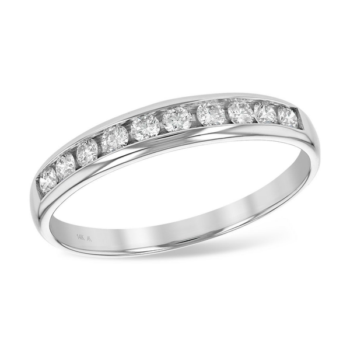 Round diamond channel set band in 14K white gold with ten diamonds