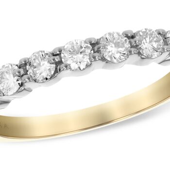 14K Two Tone 7-Stone Round Diamond Prong Set Band, Size 7