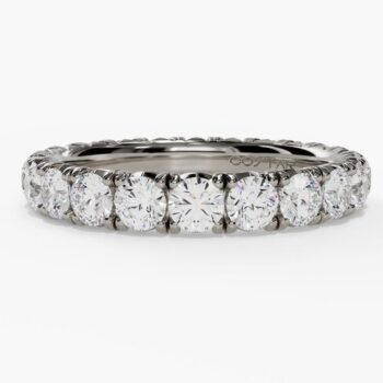 Diamond pavé half-way band in polished platinum with delicate diamonds