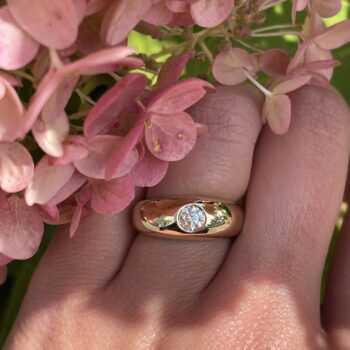 Round Diamond Dome Ring in 14K Yellow Gold featuring a flush-set round diamond