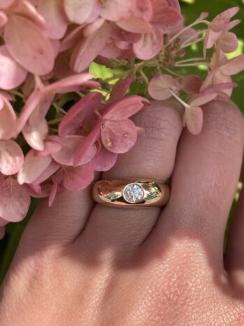 Round Diamond Dome Ring in 14K Yellow Gold featuring a flush-set round diamond