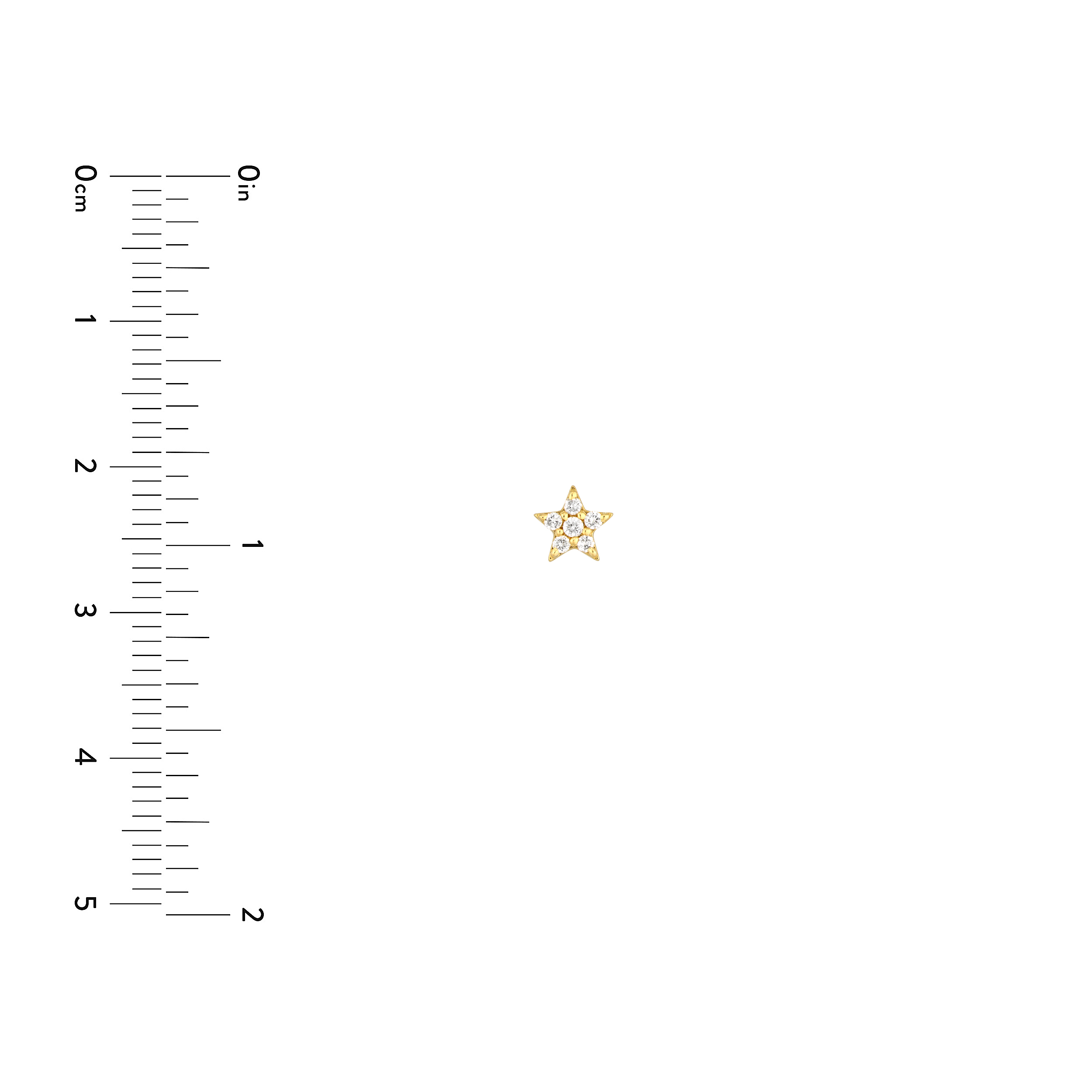 Round diamond star stud earrings set in 14K yellow gold with shared prong settings