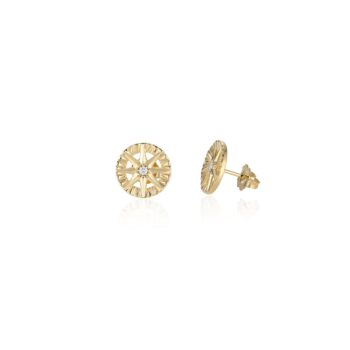 Compass Rose diamond stud earrings with round diamonds set in 14K yellow gold