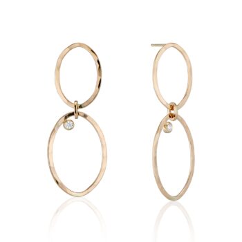 Multi link yellow gold earrings with bezel set round diamonds