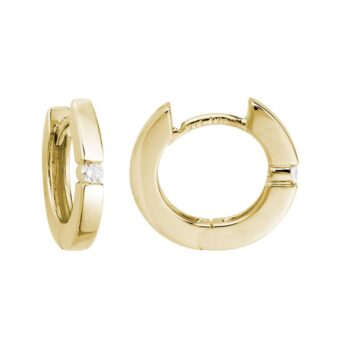 Round diamond huggie hoops in 14K yellow gold with bar-set diamonds